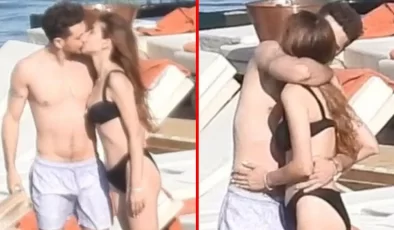 Tatilde aşka gelen Deniz Baysal, eşini öpücüklere boğdu